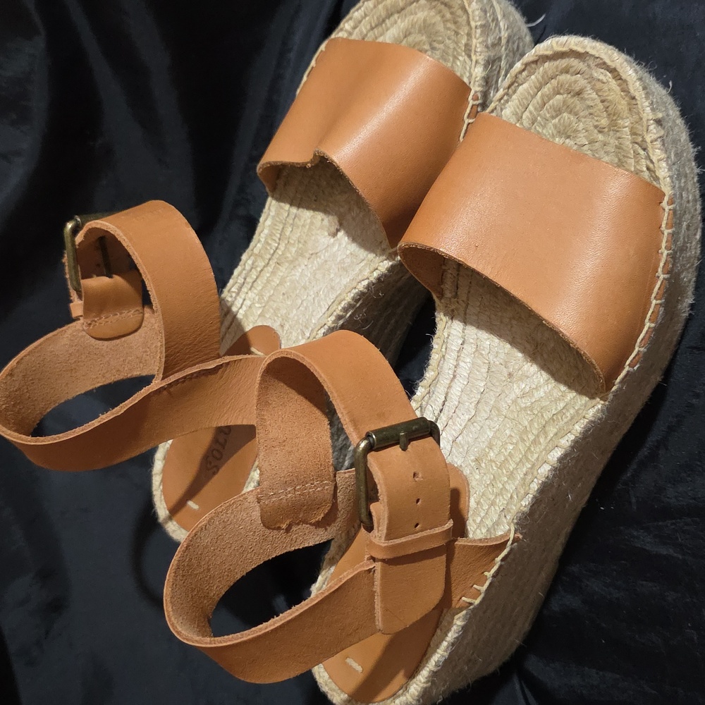 Soludos Tan Leather Wedge Sandals 7.5
